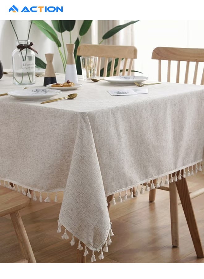 ACTION Tablecloths For Rectangle Tables, Cotton Linen Table Cloth Waterproof Tablecloth Wrinkle Dining Tables Cover, Soft Fabric Table Cloths With Tassels, 140*180cm - Image 1